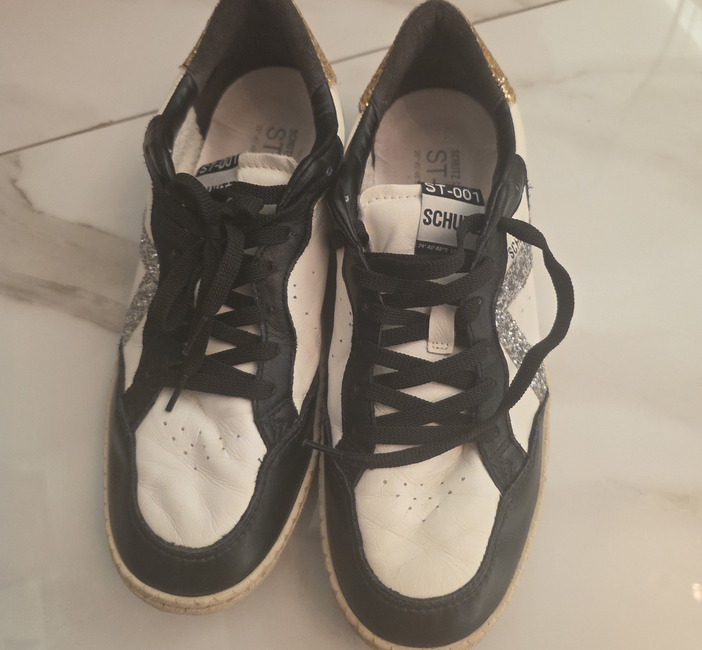 SCHUTZ Black, White & Gold Accent Glitter Low-Top Sneakers
